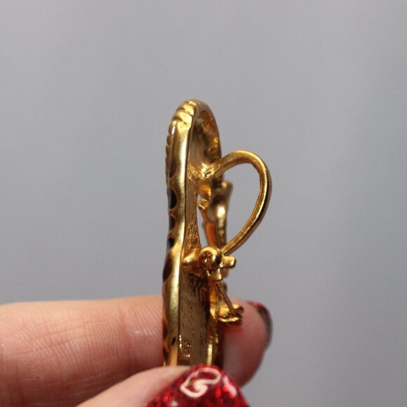 BEST Mother Giraffe & Baby Brooch/Pendent In Polished Gold Tone & Enamel - Picture 8 of 10